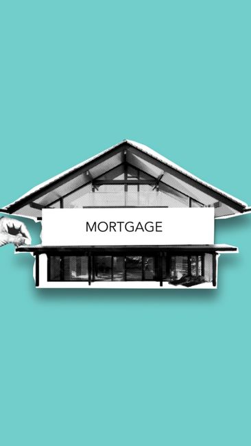 Cutout paper composition with modern residential house bought with mortgage on green background